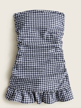 JCrew (Convertible) Ruched Bandeau Swim Dress, Puckered Gingham, Size 12